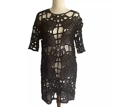Alice McCall Black Crochet Lace Cover Up Dress Midi Mini See Through Beach Goth • $59.99
