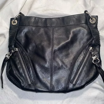 B MAKOWSKY Black Leather Handbag Purse Nickel Hardware Gorgeous Condition NWOT • $38