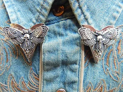 New  Death Head Skull Hawk Moth Collar Tips Silver Colour Metal Goth Ladies Men • £20.99