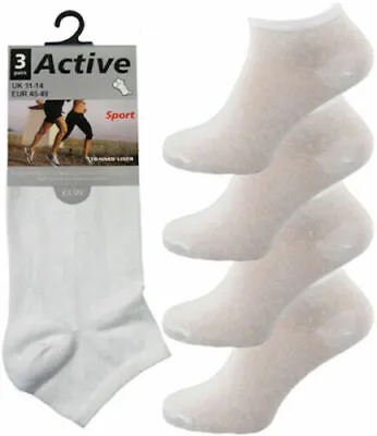 £3.99 • Buy 3 Pairs Mens Active Sport White Cotton Trainer Liner Big Foot Socks 11-14