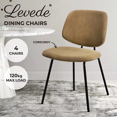 Levede 4x Dining Chairs Vintage Retro Soft Corduroy Kitchen Padded Seat Khaki • $259.99