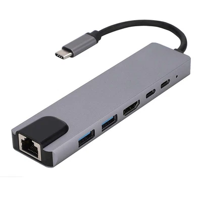 $21.81 • Buy 6 In 1 USB C HUB Type-C Multi USB Port 4K HDMI Adapter Dock RJ45 Ethernet~