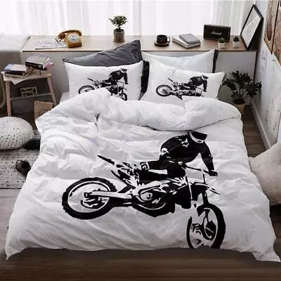 White Black Motorcycle Quilt Duvet Cover Set Bed Linen California King Children • $63.99