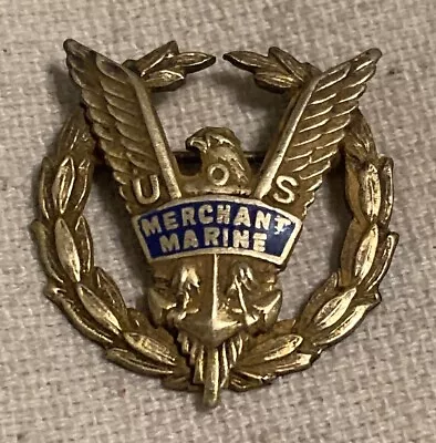 WW2 *USMM* Logo In Gilt Sterling Wreath Badge - Merchant Marine • $75