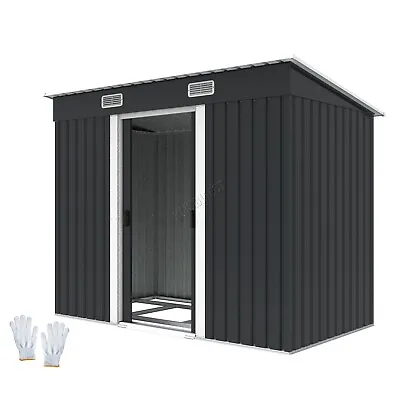 £219.99 • Buy 4X8FT Metal Garden Shed Pent Roof Free Foundation Base Storage House Anthracite