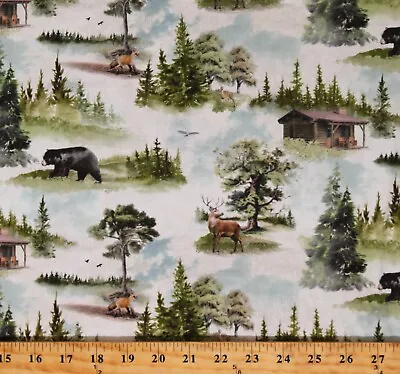 Cotton Northwoods Animals Cabins Forest Back Country Fabric Print BTY D511.51 • $15.95