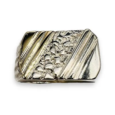 Gold Accent 925 Sterling Silver Signet Square Men Band Nugget Chunky Ring 9.75 • $166.25