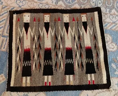 Antique 29 X32  YEI Rug Handmade Hand-knotted Wool NAVAjO PICTORIAL RUG  • £100.53