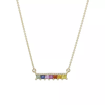 Meira T Diamond Rainbow Sapphire Bar Necklace In 14k Rose Gold • $600