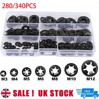 280/340x Star Nut Metal Starlock Push-on Locking Washer Clips Fastener Assorted • £5.99