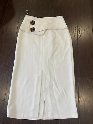 TOPSHOP Women's Button Waist   Ivory  Slit  Midi Skirt  Chic  Y2K Preppy Size 4 • $34