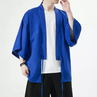 Retro Japanese Men Plain Kimono Yukata Cardigan Coat Jacket Top Casual Outwear • $29.06