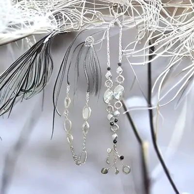 Lot Of 2 Costume Jewelry Long Pendant Necklaces Shiny Metallic Silver Black Bead • £12.52