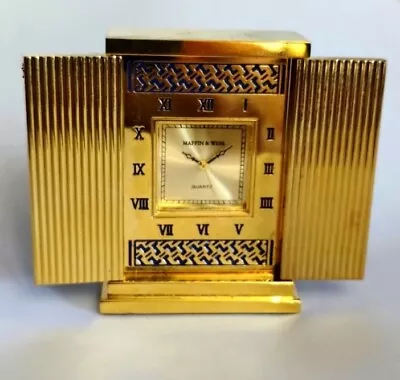 Vtg Mappin & Webb Gilt Brass Mini Miniature Quartz Clock With Doors • $80