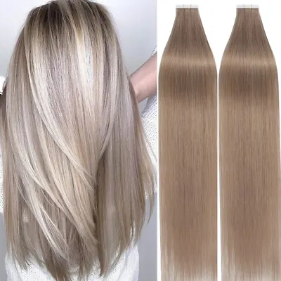 Thick 10-80pcs Tape In 100% Remy Human Hair Extensions Skin Weft Full Head Ombre • $23.41