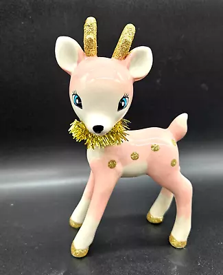Retro Christmas Ceramic Pink Standing Deer Figurine • $19.95