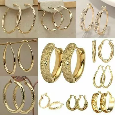 $3.52 • Buy Fashion Gold Plated Big Hoop Earrings Romantic Women Cubic Zirconia Jewelry Gift