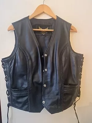 Mens Laced Leather Biker Style Waistcoat Cut - Size XL  - VGC • £6.50