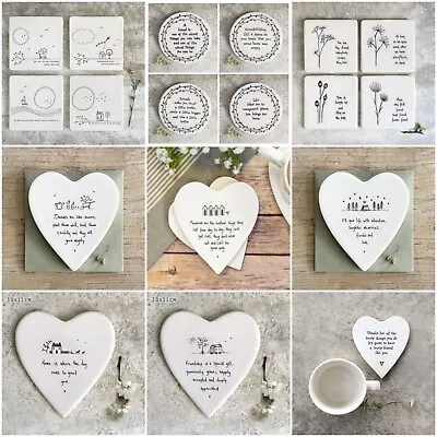 White Porcelain Coasters East Of India Sentimental Quote Keepsake Gift Present • £6.95