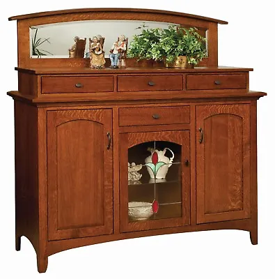 Amish Arts & Crafts Craftsman Sideboard Buffet Arched Mirror Solid Wood 60  • $4199