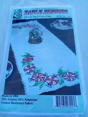 Fairway Needlecraft Lace Edge Cotton Table Runner 15  By 42  Christmas Candy New • $10