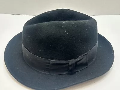 Vintage Mallory By Stetson Fedora Hat  56 CM Size 7 Pure Black Wool 60's • $17.99