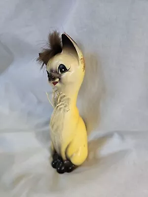 Vintage Siamese Long Cat Figurine With Hair 7 L  Cute Cat Figurine (T) • $15