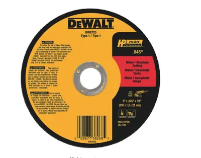 DEWALT DW8725  CutOff Wheel A60T 6 X.040 X7/8   • $7.82