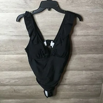 Zaful Womens Large Black Ruffles Back Lace Up One Piece Swimsuit NWOT • $9.74