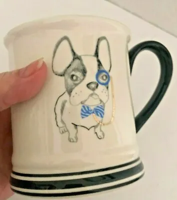 Vtg CLAY ART Boston Terrier MUG Blue Black LG Bow Tie Monicle SOPHISTICATED DOG  • $16.95