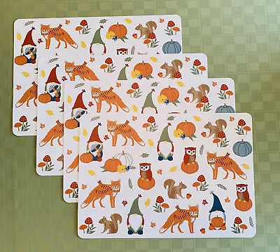 Placemats HARVEST Animals Gnomes Images Fall Autumn Set Of 4 Plastic 12”x17” New • £13.48