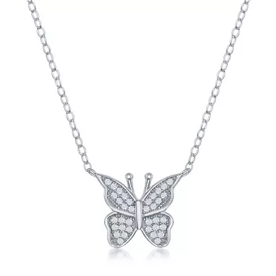 Sterling Silver Micro Pave CZ Butterfly Necklace • $41