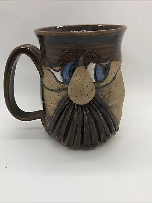 Vintage Signed Glazed Pottery Mustache Man Mug 5” Looking Left Signed JR 1985 • $17.99