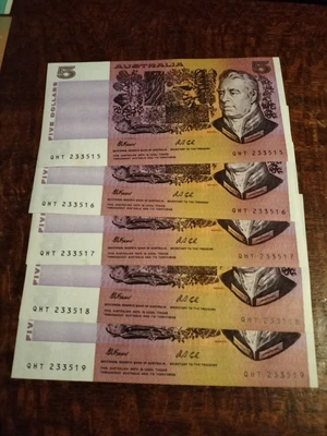 $250 • Buy $5 Australian Notes, Five In Consecutive Order