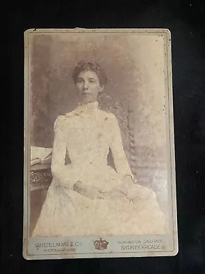 Antique Large Cabinet Card Photo Of Young Lady In Elegant Dress Taken In Sydney • $19