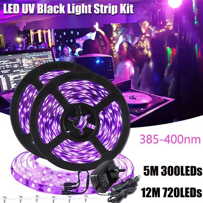 LED UV Black Light Strip Kit 385-400nm 5M 12M Blacklight Ultraviolet Lamp Party • £24.71