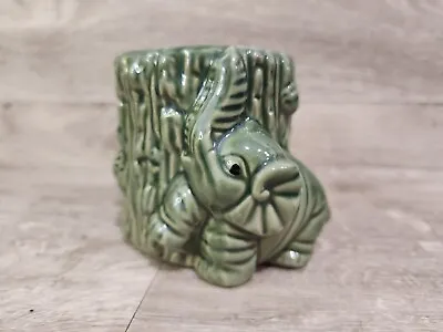 Vintage Majolica Pottery Bamboo Elephant Vase 3” Round Planter • $18