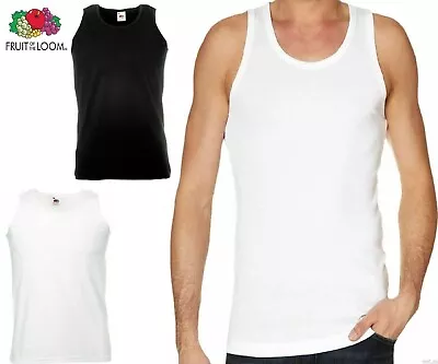 Mens Plain Vest Fruit Of The Loom Tank Top Athletic Gym Training T Shirt Vests • £5.39