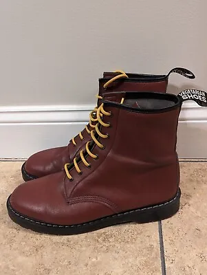 Vegetarian Shoes Combat 8-Eye Tall Boots Dark Red Men's US 14 Handmade In UK • $100