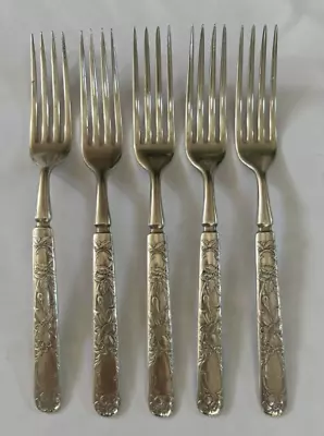 Vintage 1835 R Wallace Repousse Floral Handledinner Fork ~ Lot Of 5 • $49.99