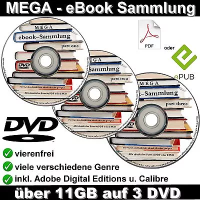 Ebook MEGA Sammlung Auf 3 DVD 115 GB E-book Sammlung Für PC Reader NEU Bücher • £12.22