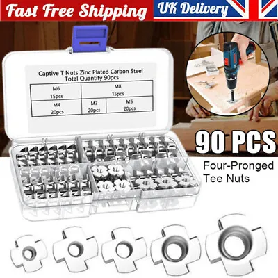 90pcs M3 M4 M5 M6 M8 Zinc Plated Carbon Steel T Nut Four-Pronged Tee Nuts  • £8.27