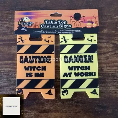 HALLOWEEN TABLE TOP CAUTION SIGNS X2 Party Decorations Trick Treat SPOOKY SCARE • £2.99