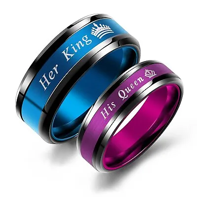 His Queen Her King Stainless Steel Matching Couple Promise Ring Valentine's Gift • $10.44