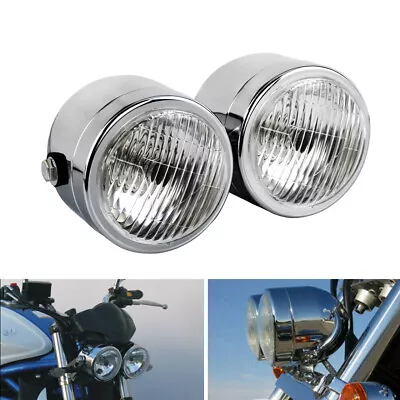 Universal Motorcycle Chrome Twin Headlight Double Dual Light Lamp Street Fighter • $38.94