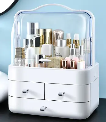 Large White Cosmetic Skincare Organiser Make-Up Storage Case 3 Drawers Box UK • £21.59