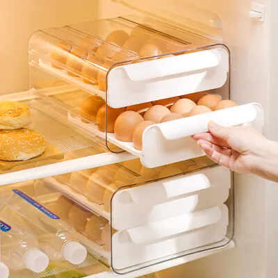 Kitchen Pull-out Egg Storage Rack Fridge Organizer For 32Egg Creative Holder Box • £5.99