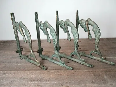 4 Cast Iron MERMAID Brackets Garden Braces Shelf Bracket Corbels Beach Nautical • $39.99