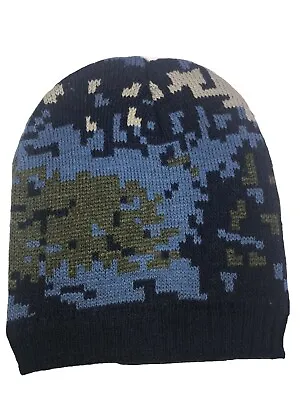 Lined Digital Blue Navy Tan Ski Camo Camouflage Stocking Lined Cap Hat Hunting • $9.44