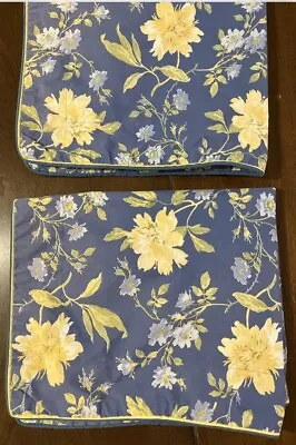 (2) Laura Ashley~”EMILIE”~Queen Pillow Shams~27 X 20.5~Blue/Yellow Large Floral • $29.99
